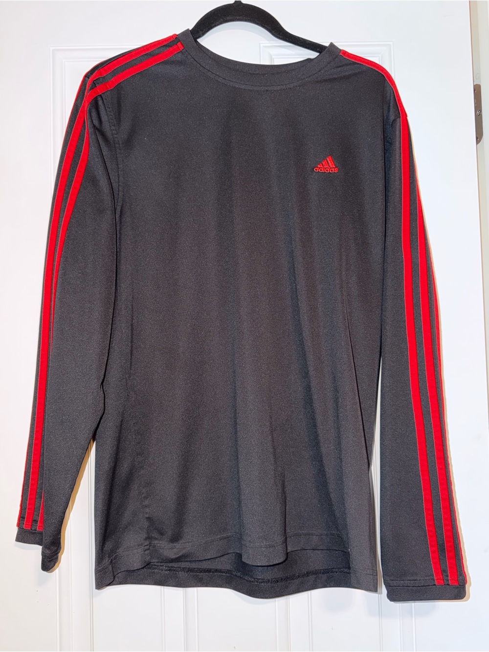 Adidas Men’s Black Long-Sleeve Performance Shirt with Red stripes